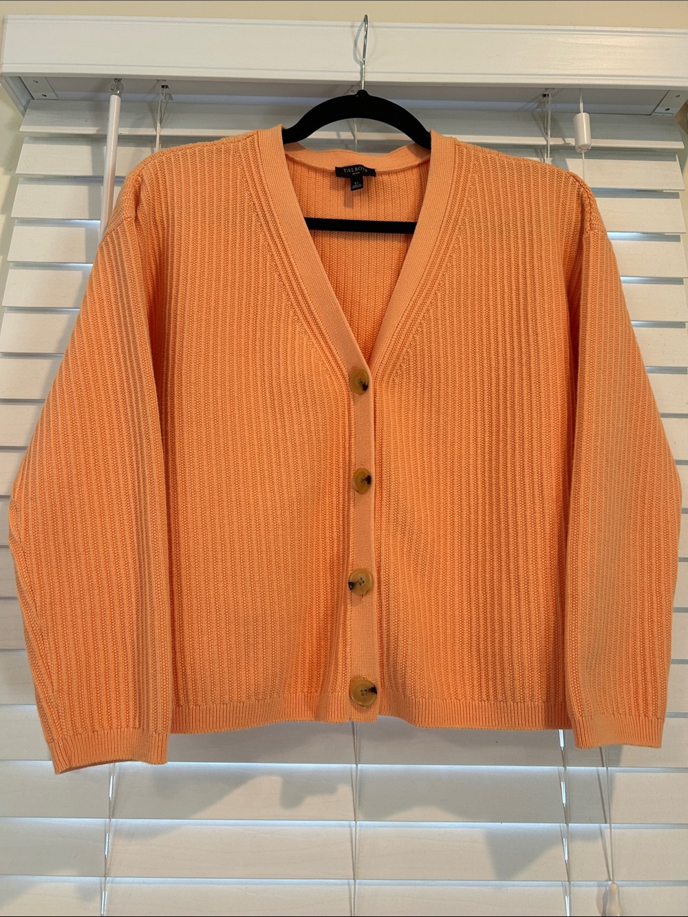 Talbots Peach Button-Front Ribbed V-Neck Cardigan